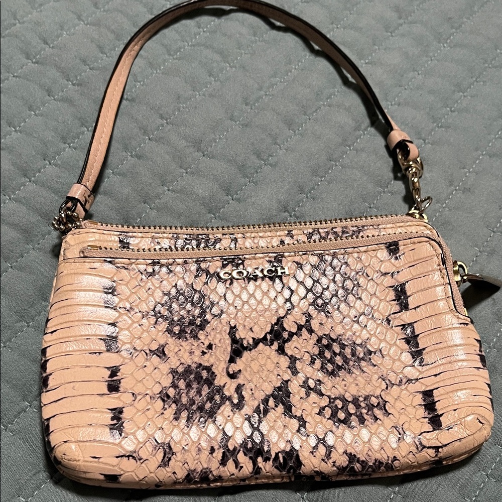 Coach Beige Snake Print small Clutch